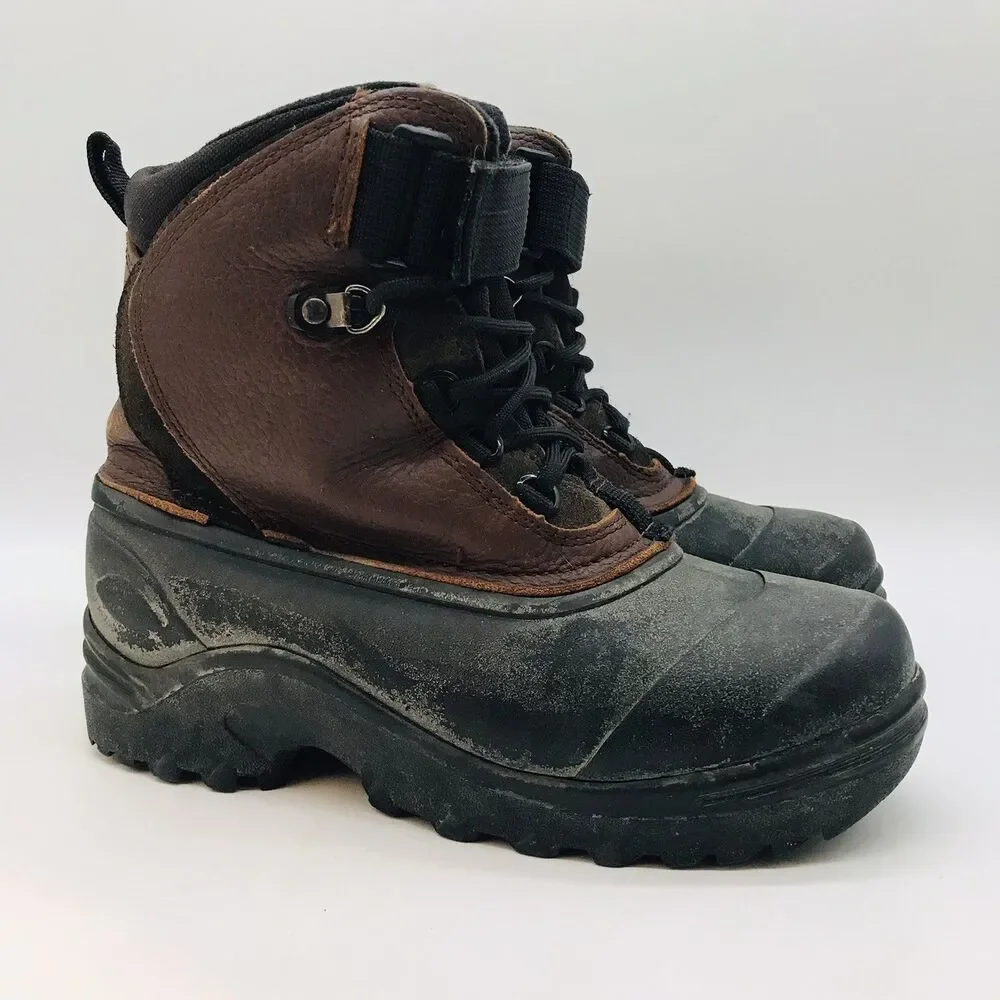 Lands' End Thinsulate Ultra Winter Boots Men's 7 Black & Brown Leather Lace Up
